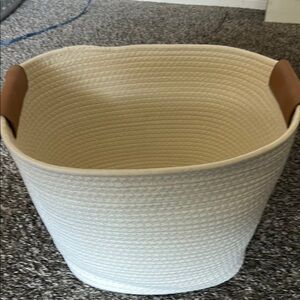 Cream Woven Storage Basket with Tan Handles